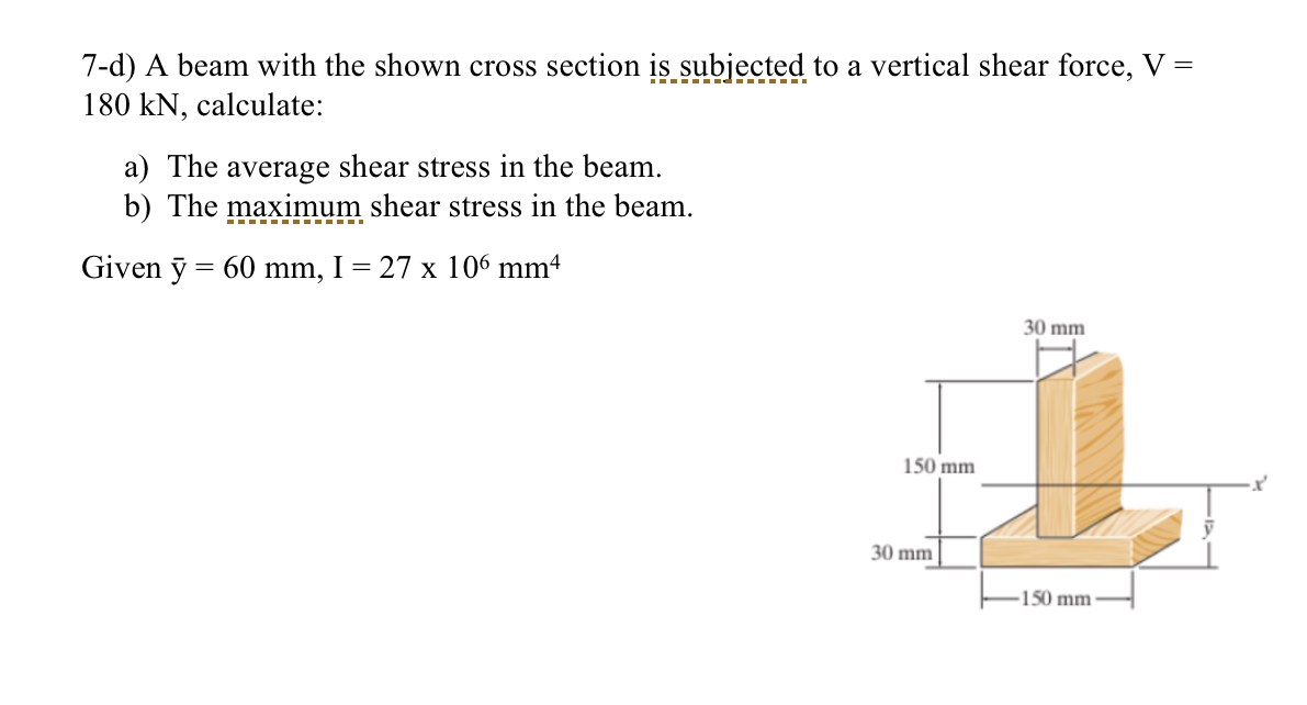 7 - d ) A beam with the shown cross section is
