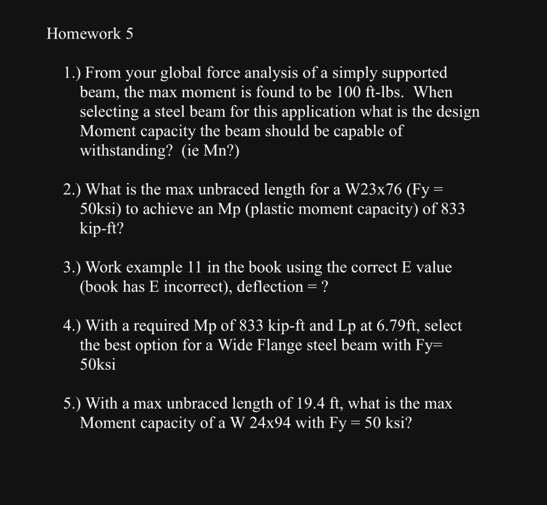 Homework 5 1 . ) From your global force analysis