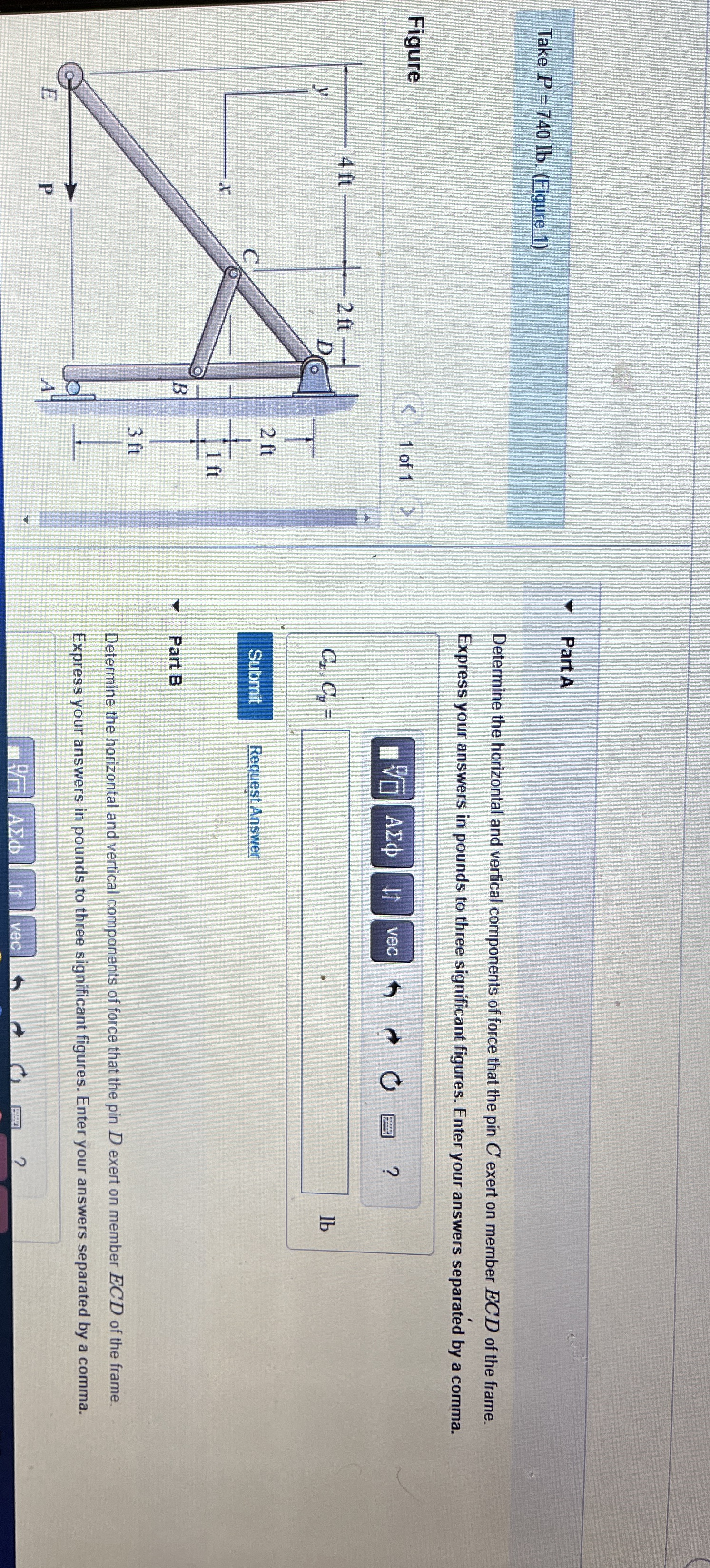 Take P = 7 4 0 l b . ( Figure 1 ) Figure Part A