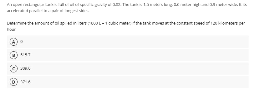 An open rectangular tank is full of oil of