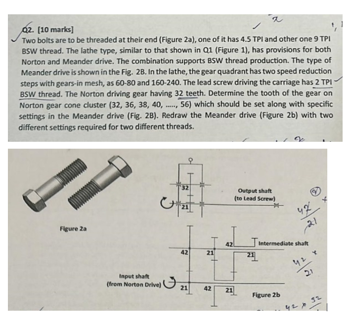 Q 2 . [ 1 0 marks ] Two bolts are to be threaded
