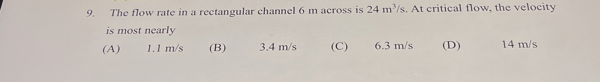 The flow rate in a rectangular channel 6 m across