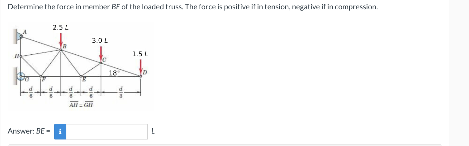 Determine the force in member \ ( B E \ ) of the
