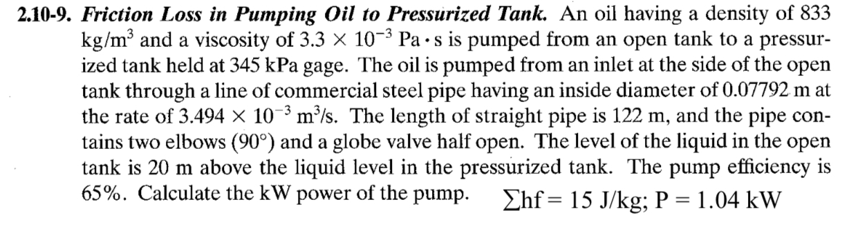 How to solve 2 . 1 0 - 9 . Friction Loss in
