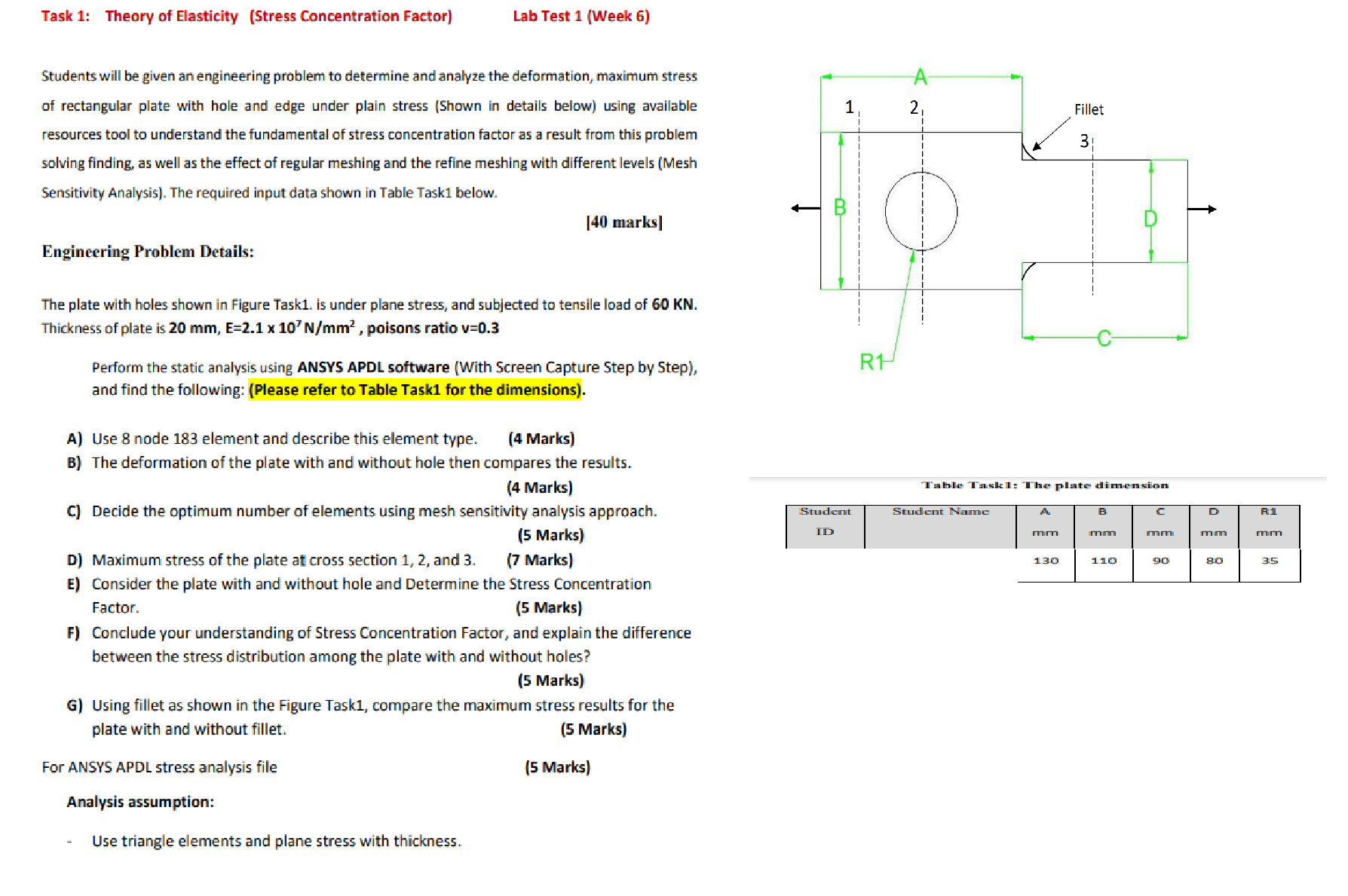 Students will be given an engineering problem to