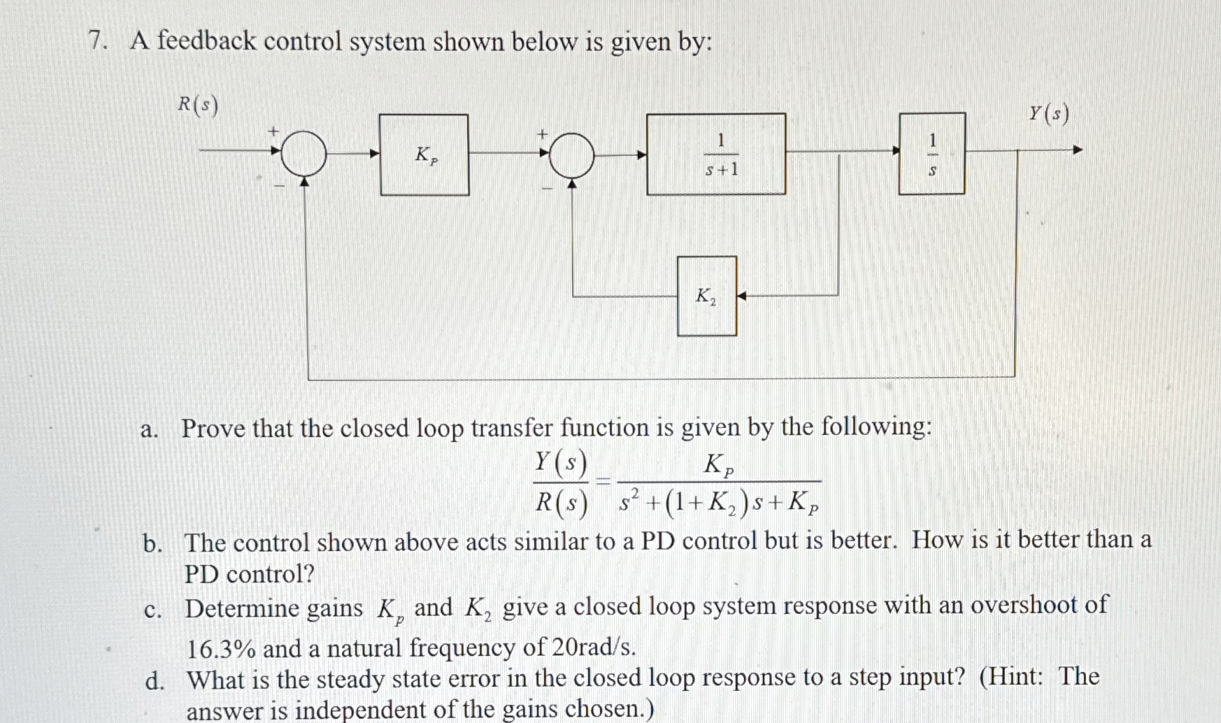 A feedback control system shown below is given