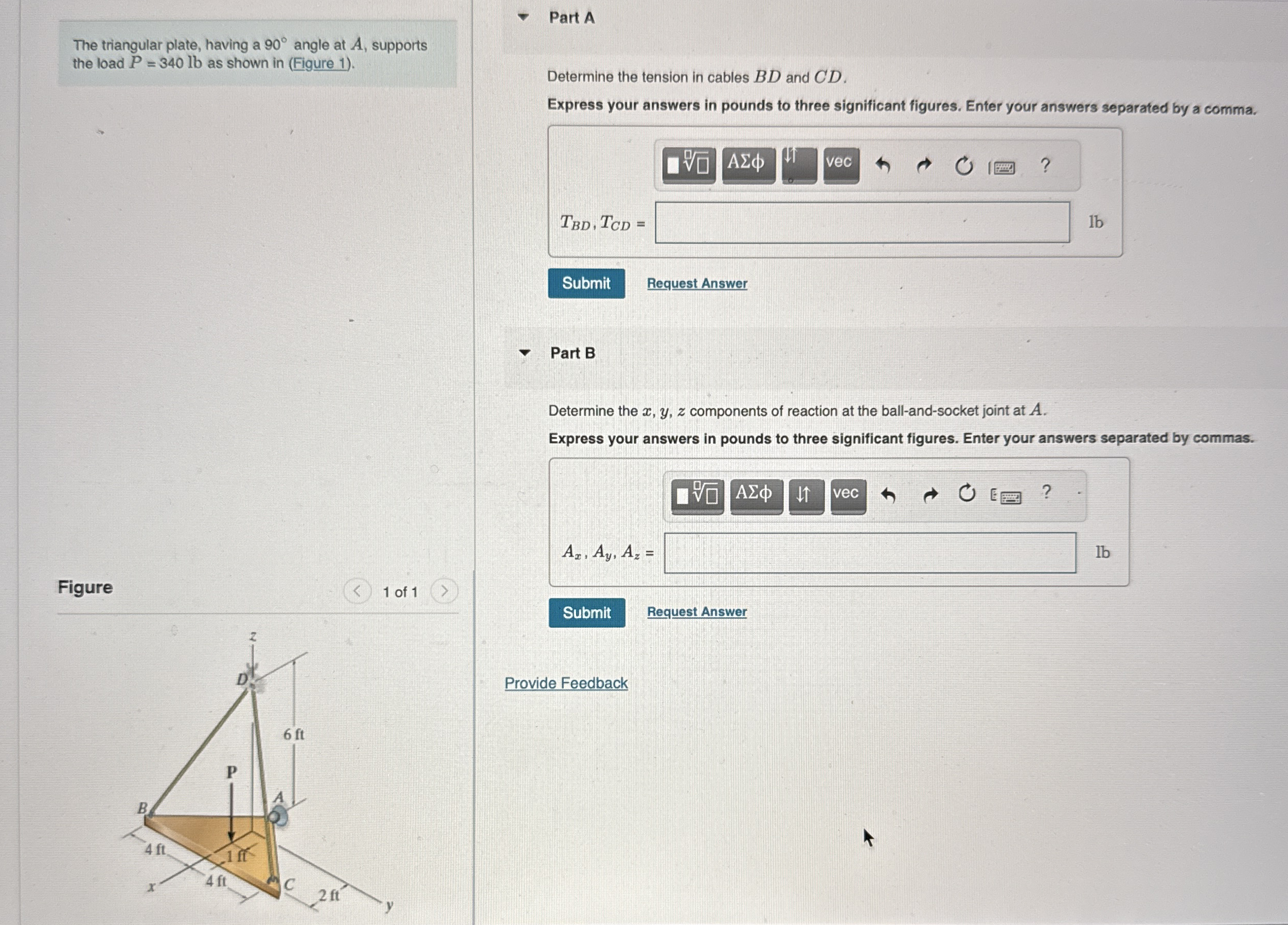 The triangular plate, having a 9 0 angle at A ,