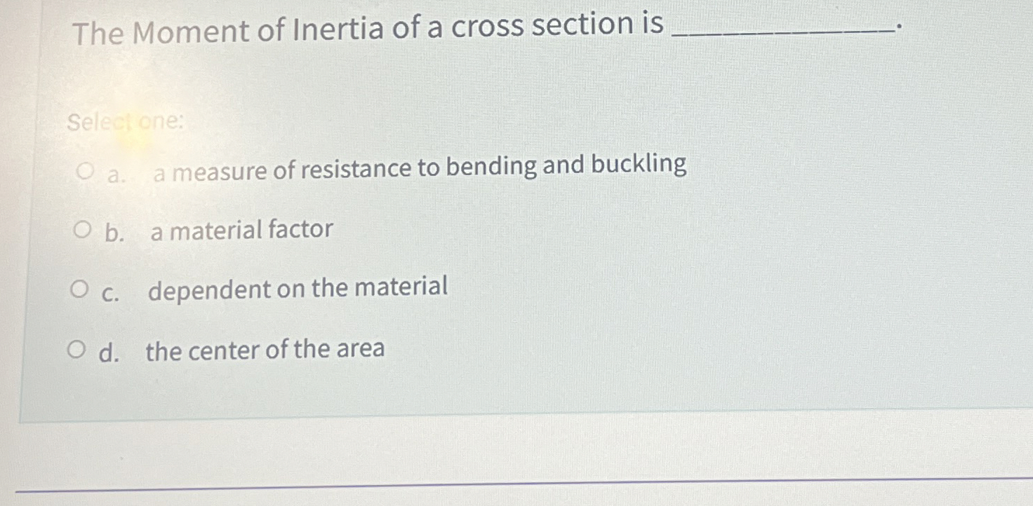 The Moment of Inertia of a cross section is