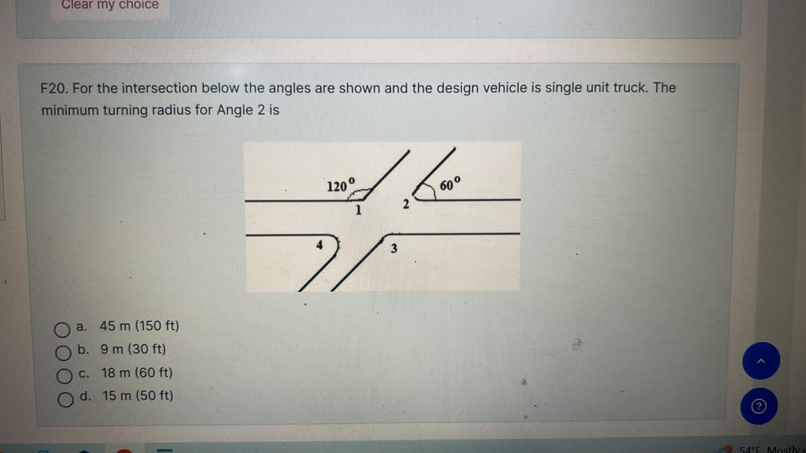 F 2 0 . For the intersection below the angles are