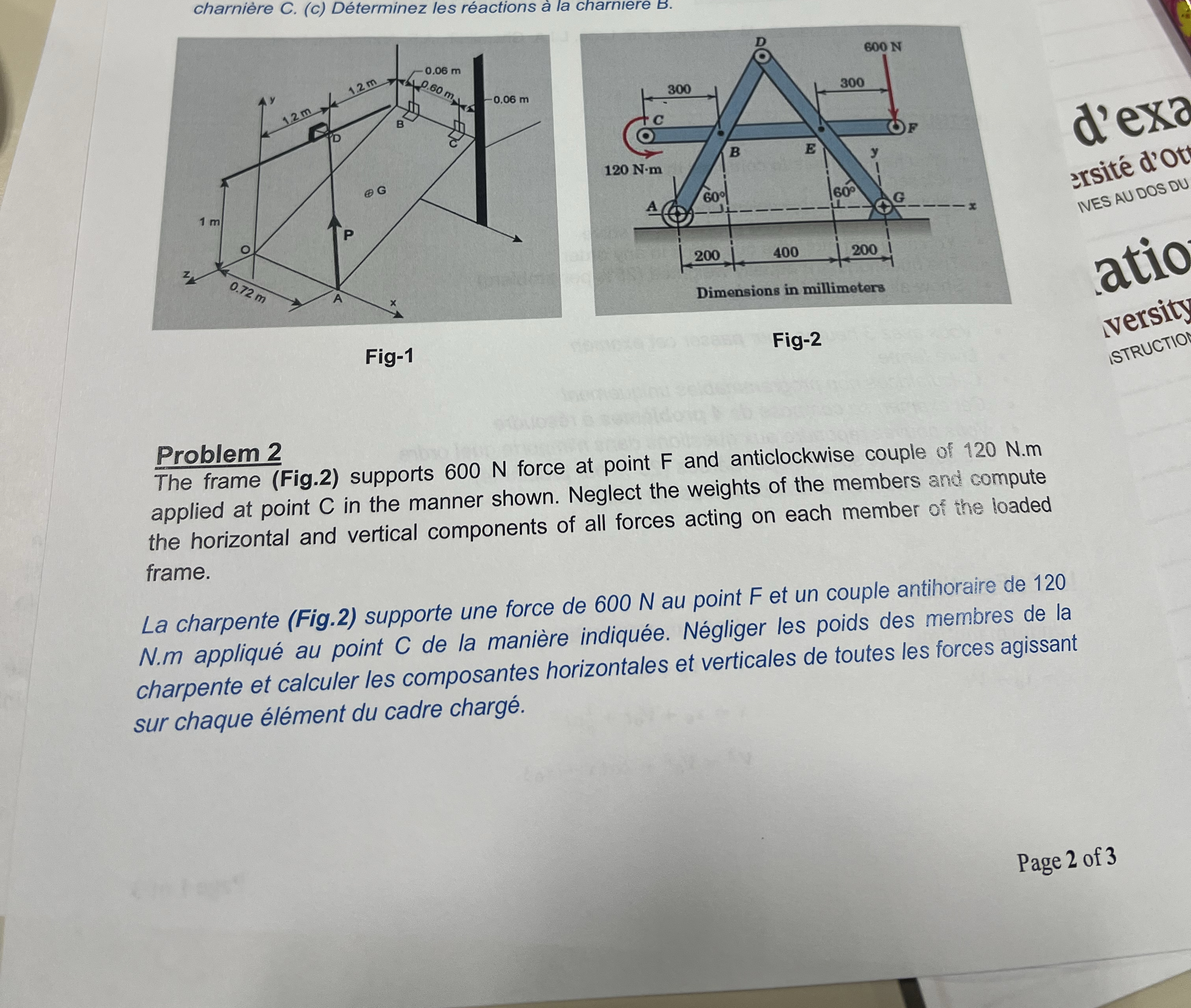 charni re C . ( c ) D terminez les r actions la
