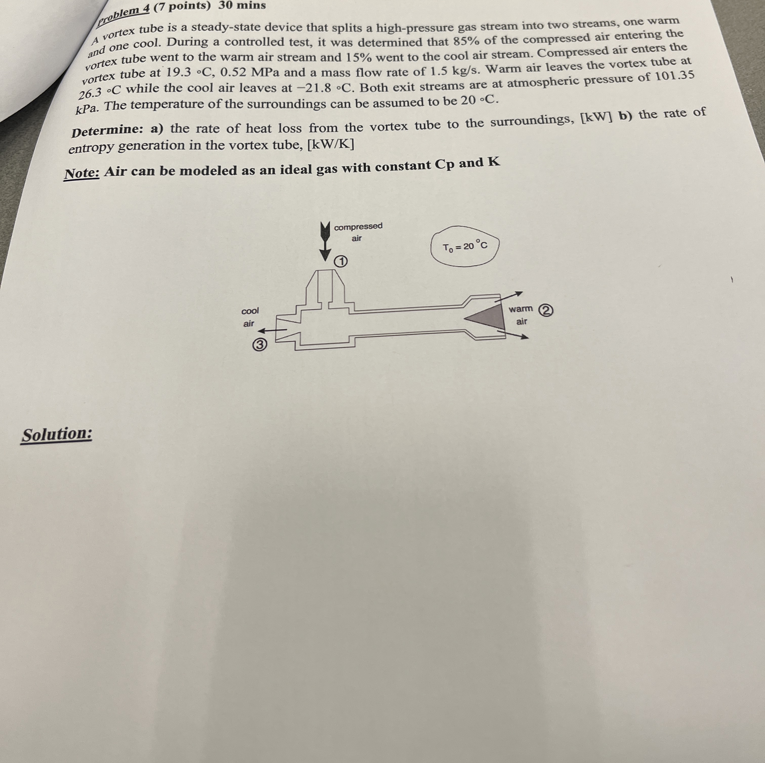 problem 4 ( 7 points ) 3 0 mins A vortex tube is