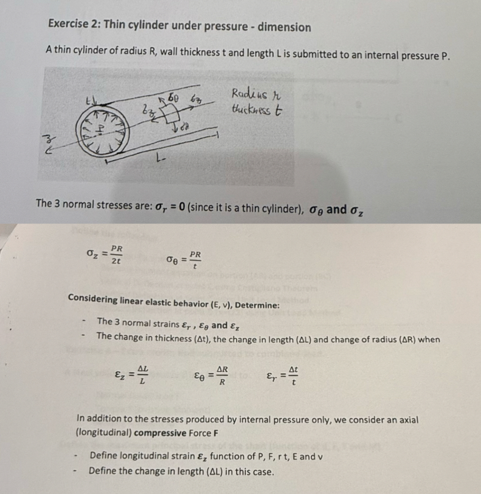 Exercise 2 : Thin cylinder under pressure -