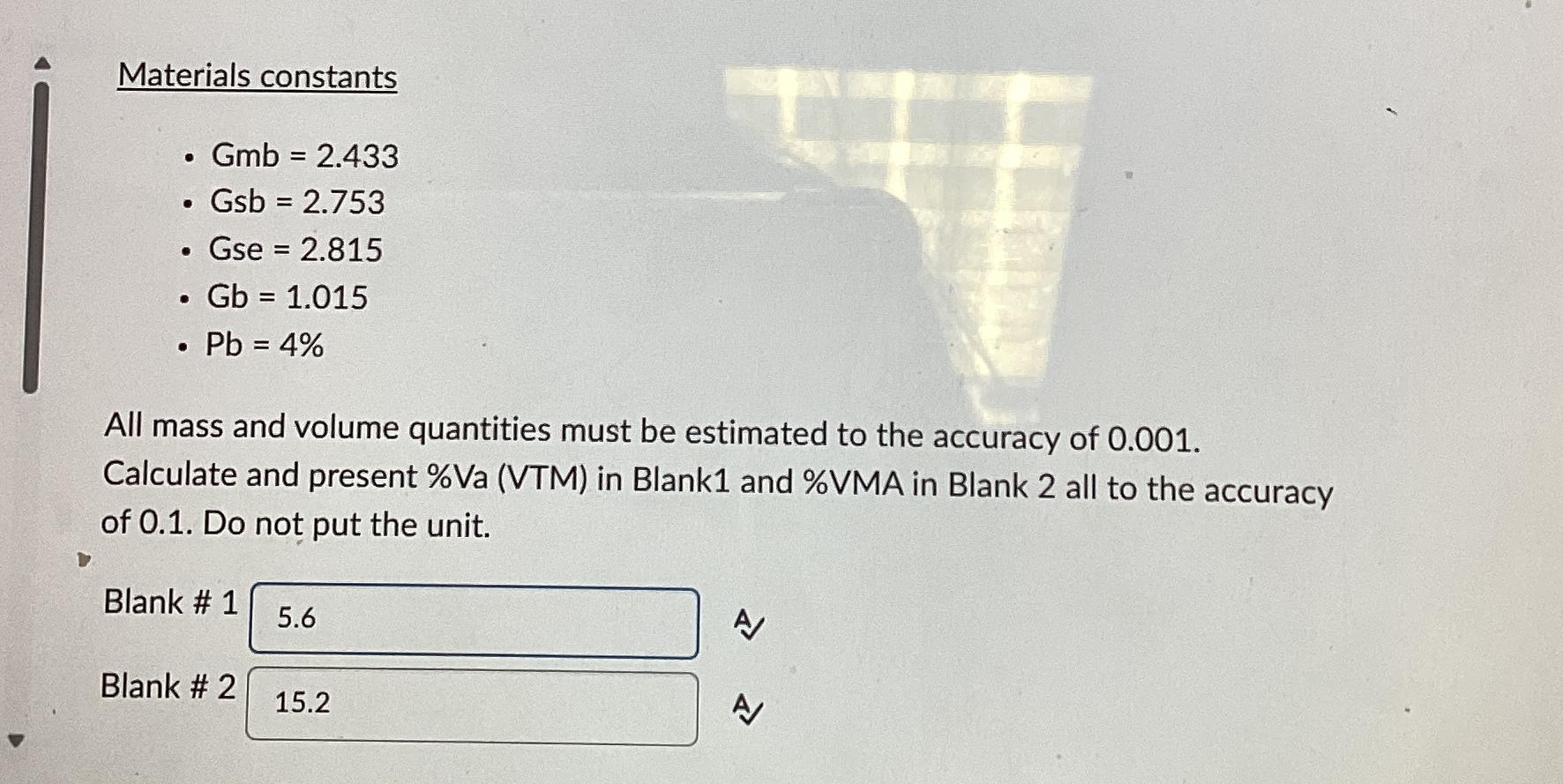 Materials constants G m b = 2 . 4 3 3 G s b = 2 .