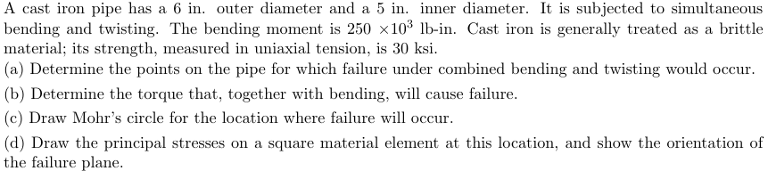 A cast iron pipe has a 6 in . outer diameter and