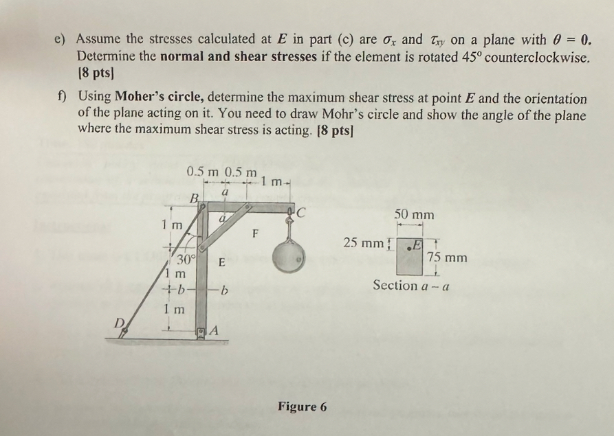 e ) Assume the stresses calculated at E in part (