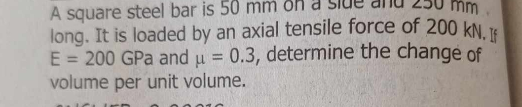 A square steel bar is 5 0 mm on a slue and ? ? 3