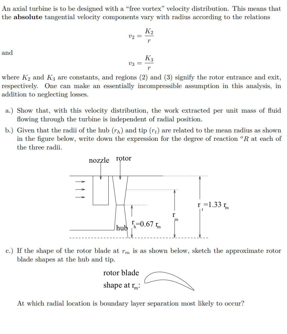 An axial turbine is to be designed with a "free