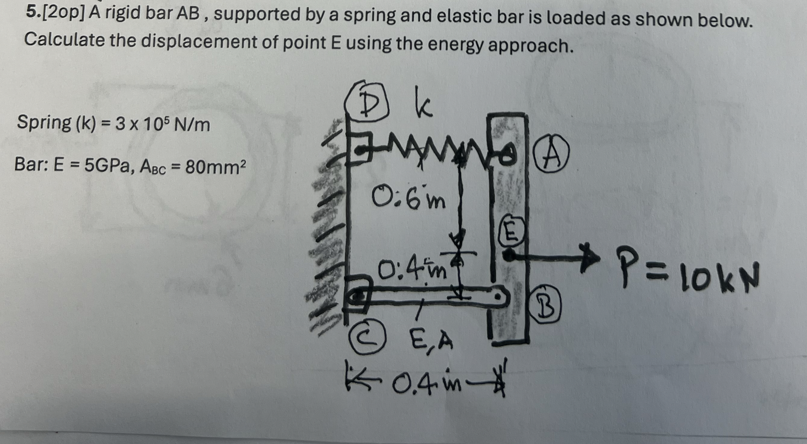 5 . [ 2 0 p ] A rigid bar A B , supported by a