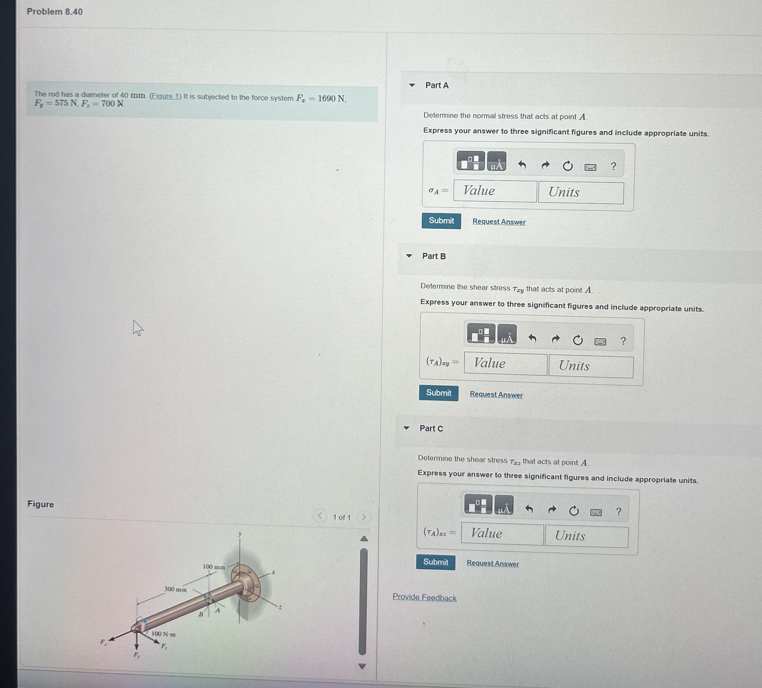 Problem 8 . 4 0 The rod has a diameter of 4 0 mm