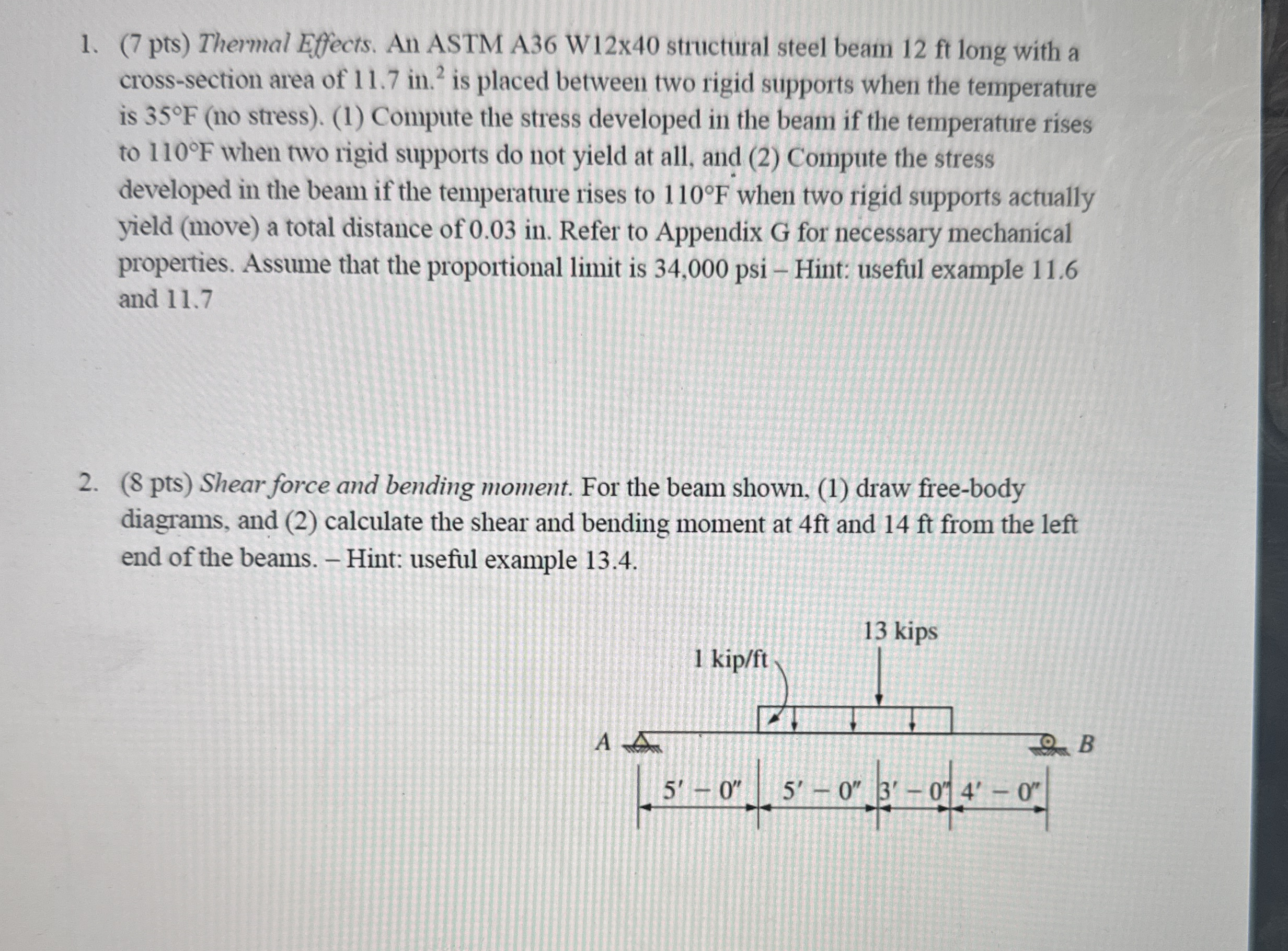 ( 7 pts ) Thermal Effects. An ASTM A 3 6 W 1 2 x