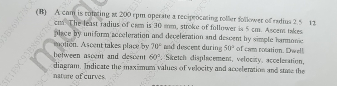 ( B ) A cam is rotating at 2 0 0 rpm operate a
