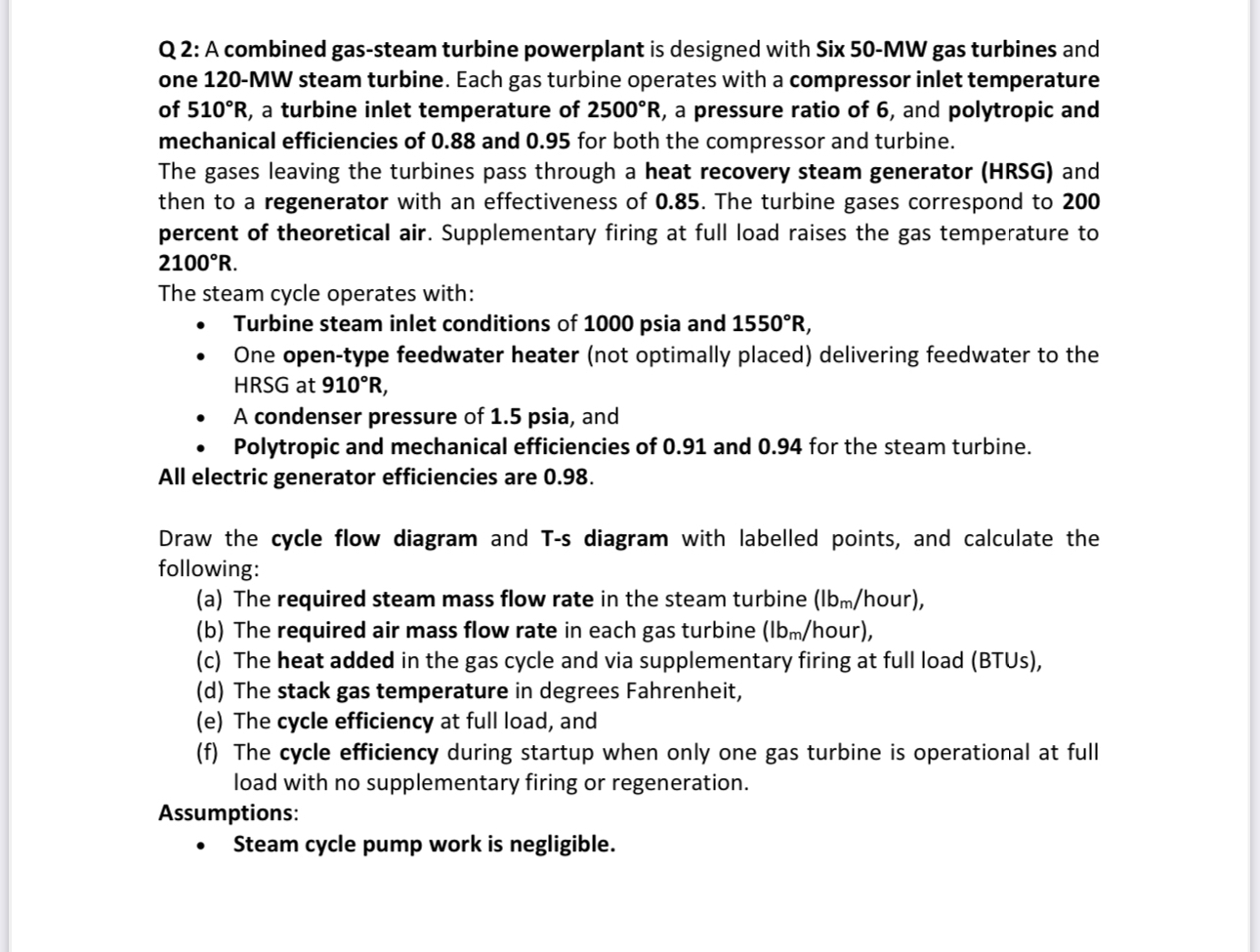 Q 2 : A combined gas - steam turbine powerplant