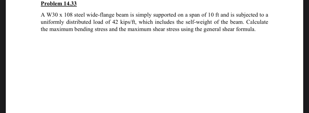 Problem 1 4 . 3 3 A W 3 0 1 0 8 steel wide -