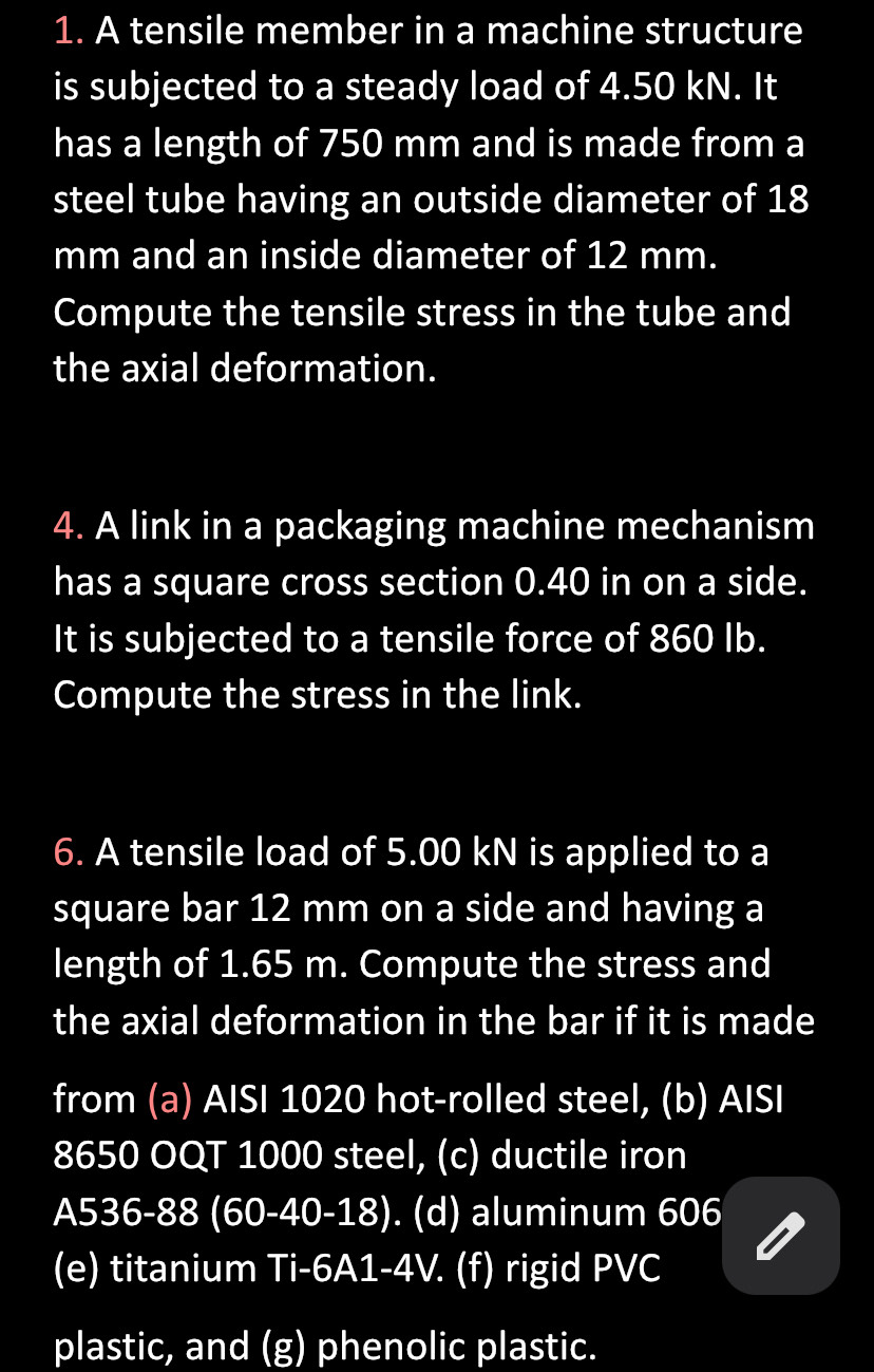 A tensile member in a machine structure Torsion