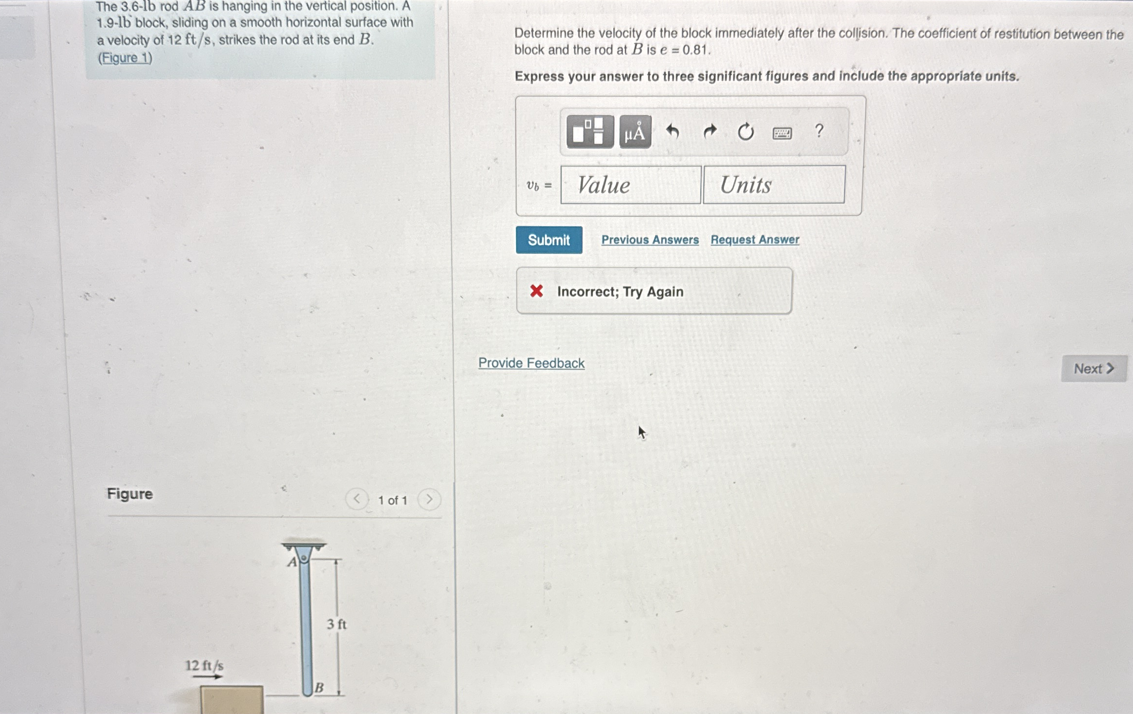 The 3 . 6 - 1 b rod A B is hanging in the