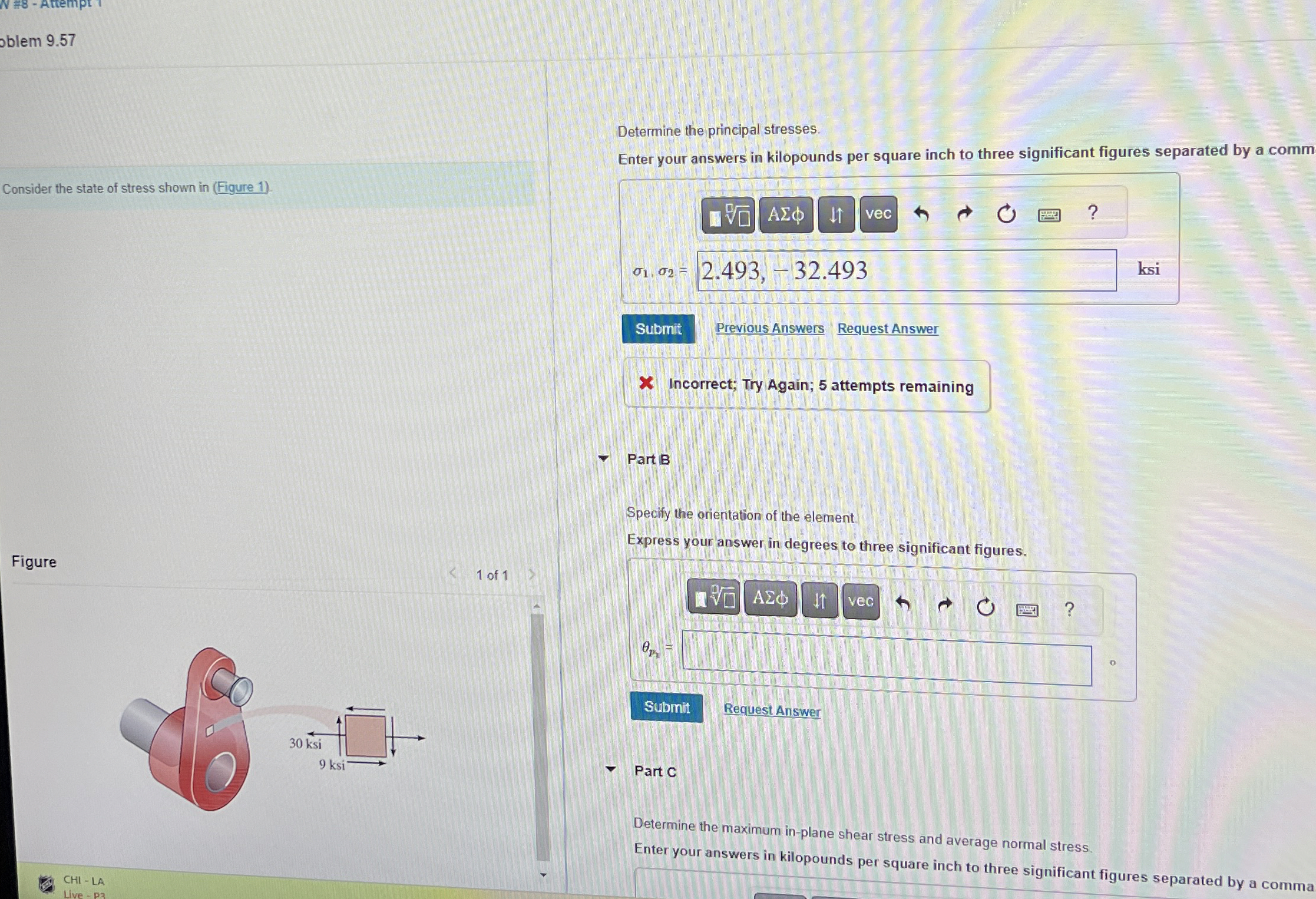 blem 9 . 5 7 Consider the state of stress shown
