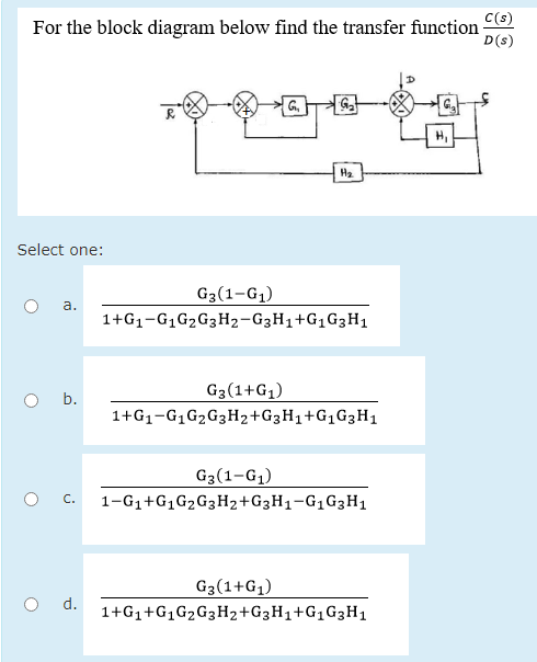 For the block diagram below find the transfer