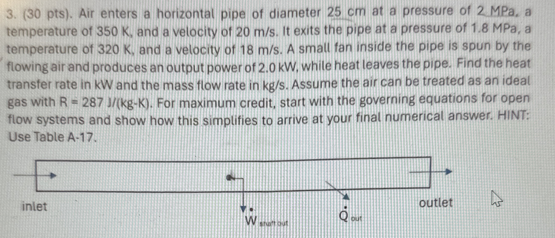 ( 3 0 pts ) . Air enters a horizontal pipe of