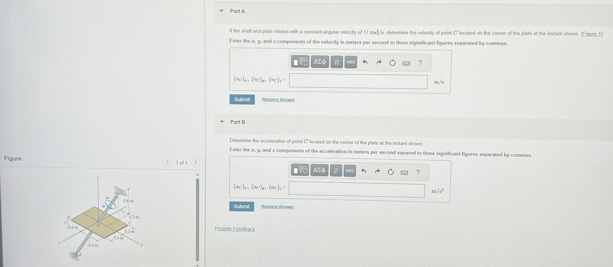 Part A If the shaft and plate rotates with a