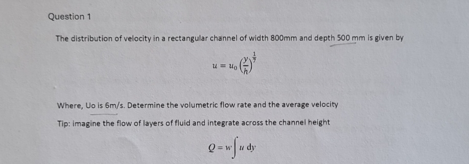 Question 1 The distribution of velocity in a