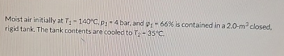 Moist air initially at T 1 = 1 4 0 C , p 1 = 4