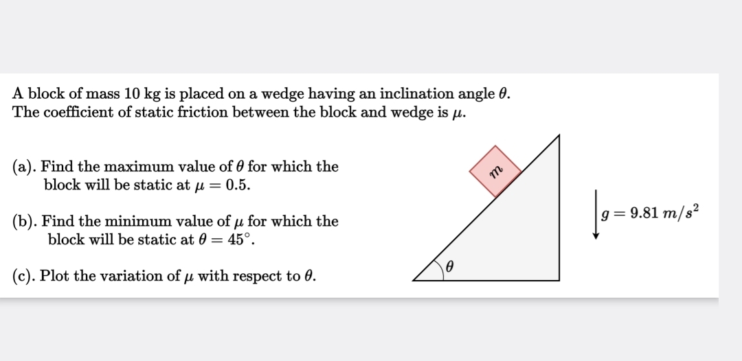 A block of mass 1 0 kg is placed on a wedge
