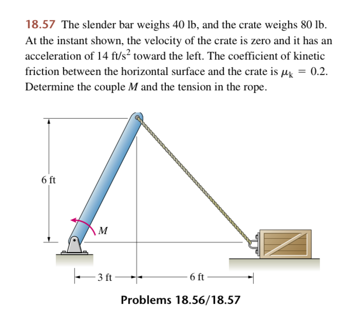 1 8 . 5 7 The slender bar weighs 4 0 lb , and the