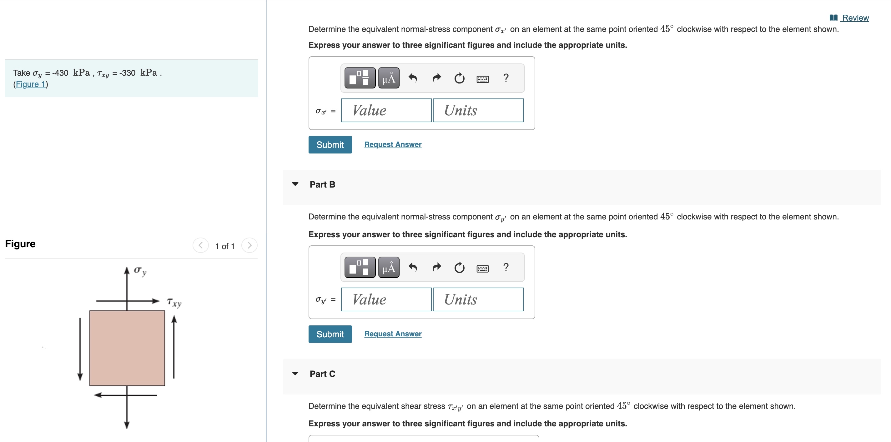 Review Determine the equivalent normal - stress