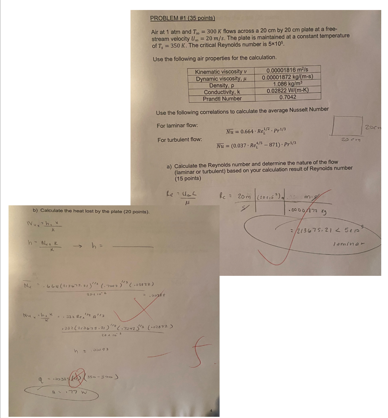 PROBLEM # 1 ( 3 5 points ) Air at 1 atm and T = 3