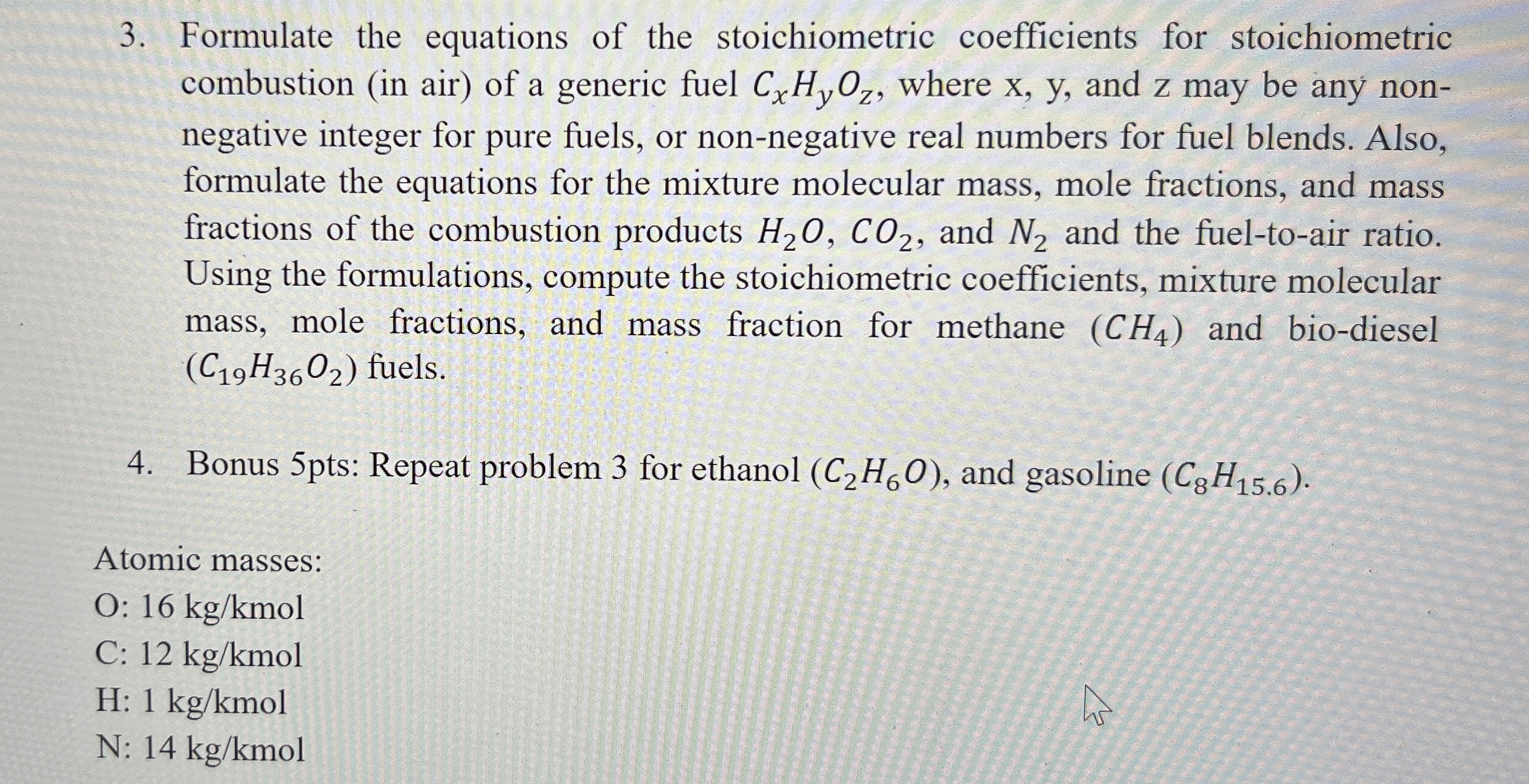 Formulate the equations of the stoichiometric