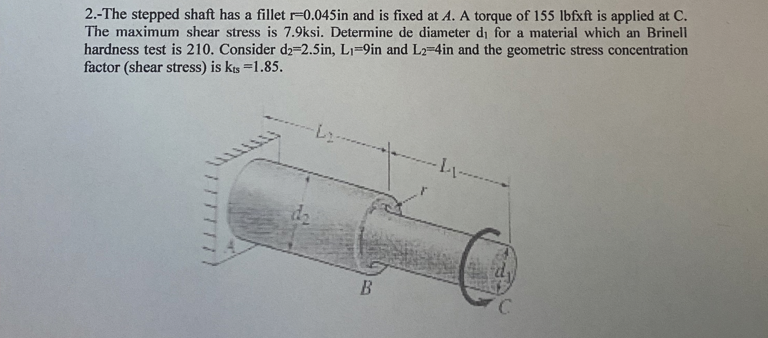 2 . - The stepped shaft has a fillet r = 0 . 0 4