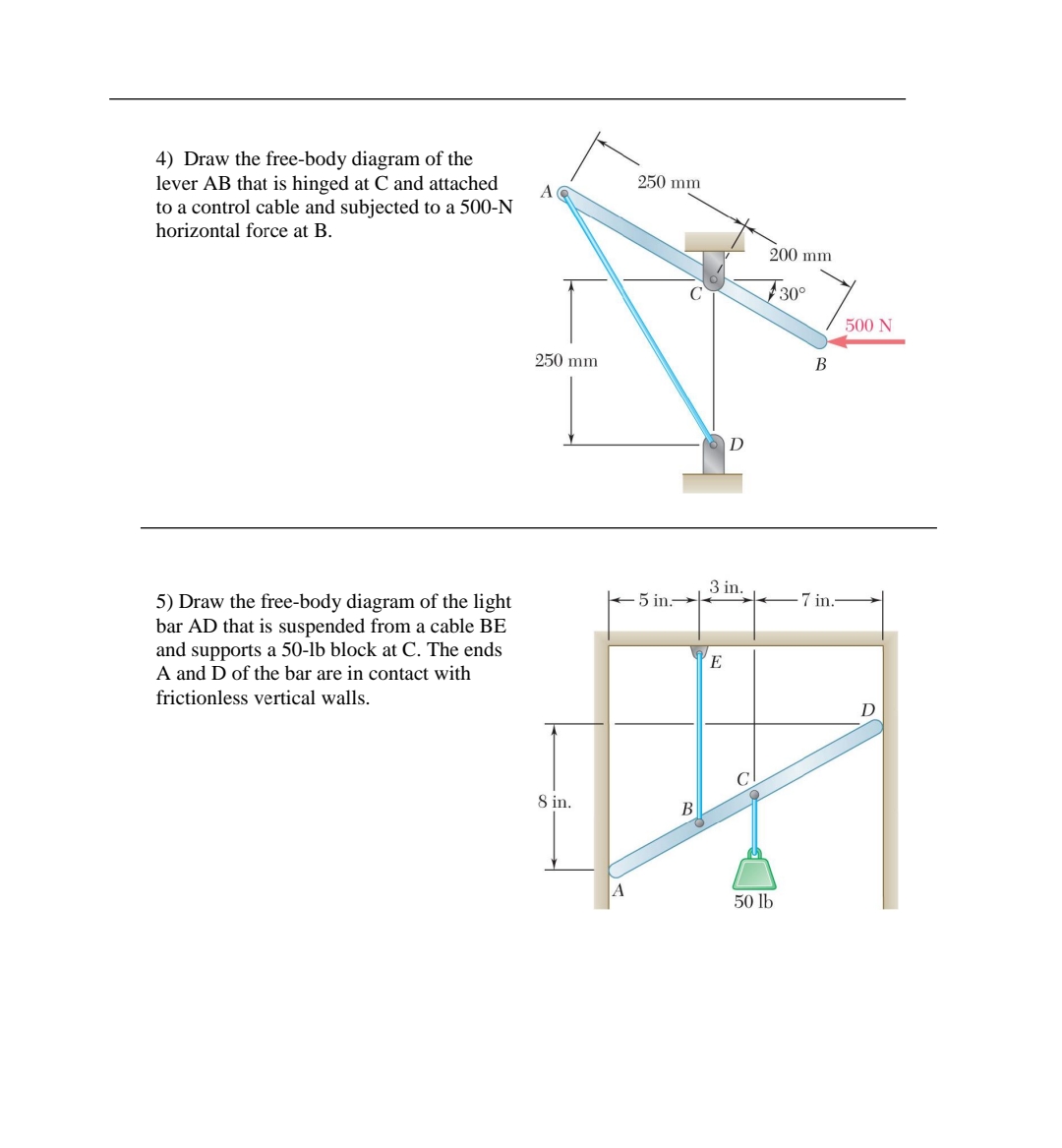 Draw the free - body diagram of the lever A B