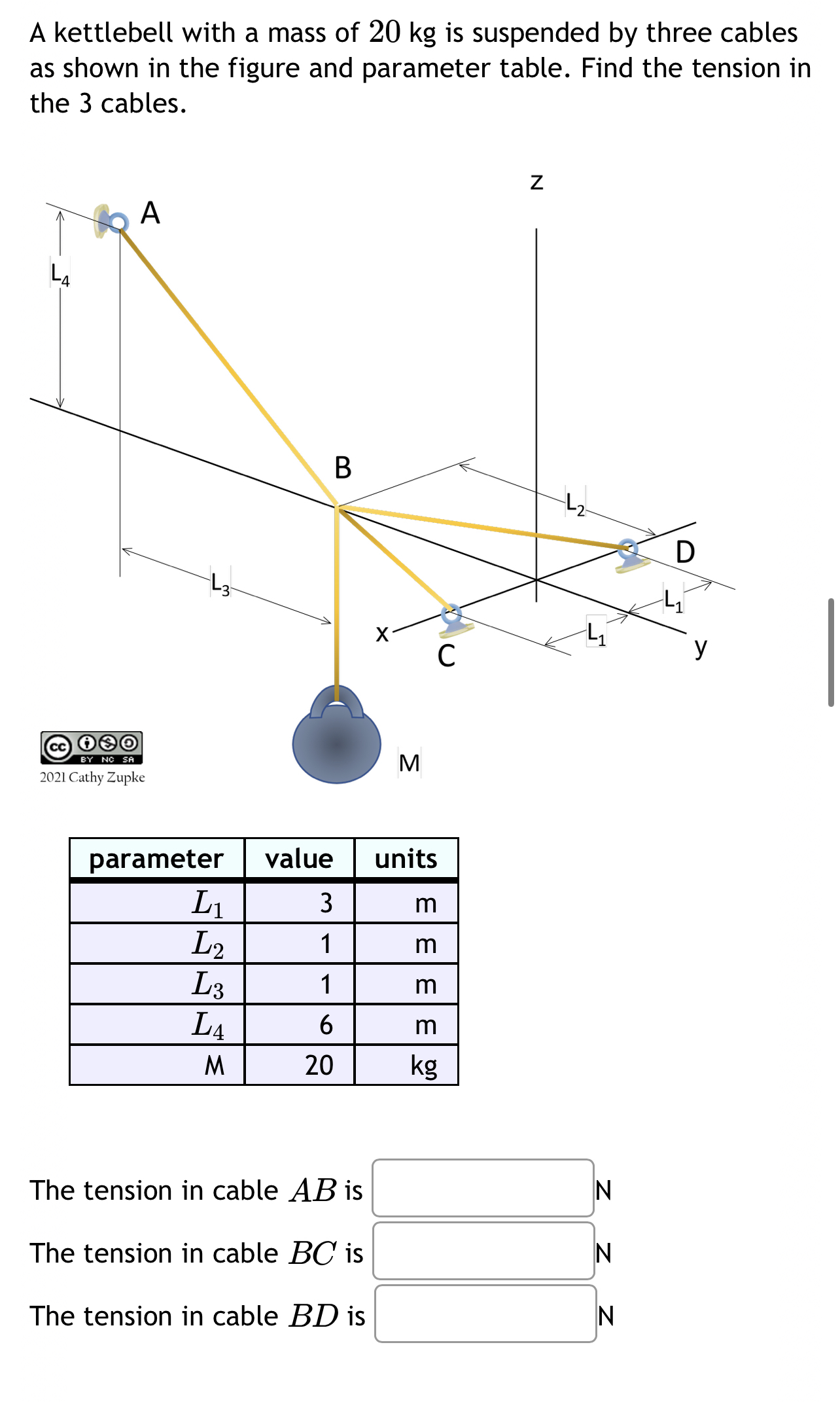 A kettlebell with a mass of 2 0 kg is suspended