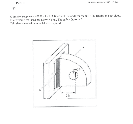 Q 5 A bracket supports a 4 0 0 0 1 l load. A
