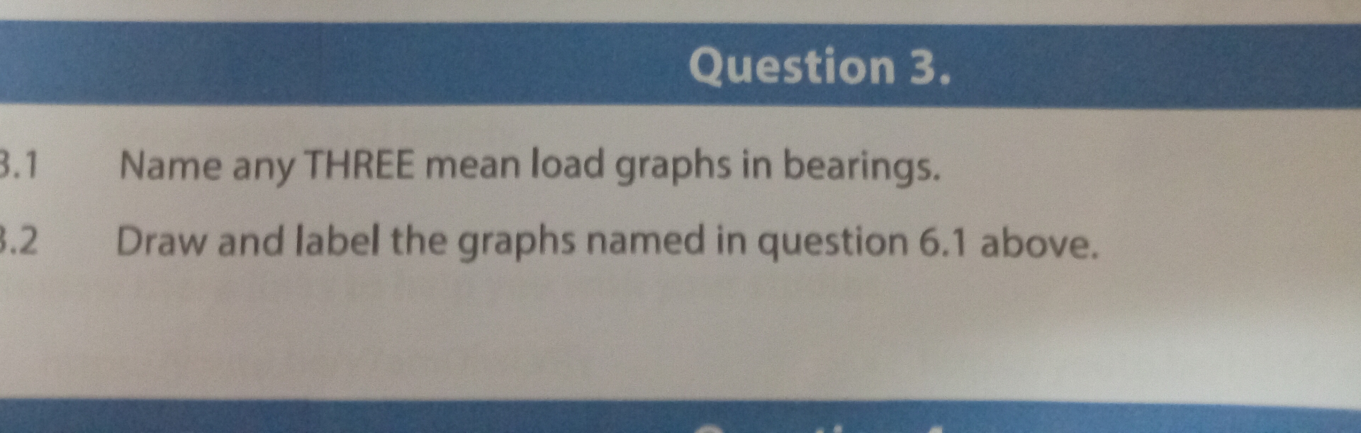 Question 3 . Name any THREE mean load graphs in