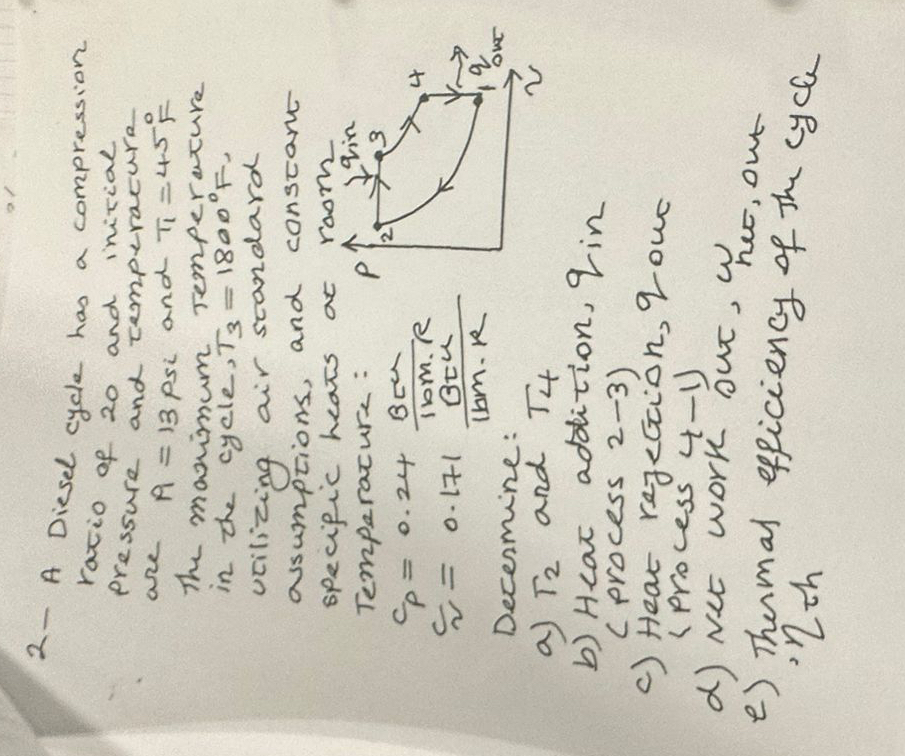 2 - A Diesel cycle has a compression ratio of 2 0