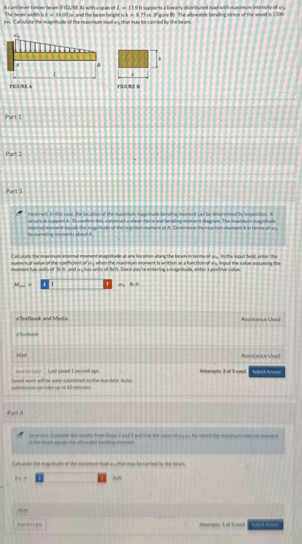 A cantilever timber beam ( FIGURE A ) with a span