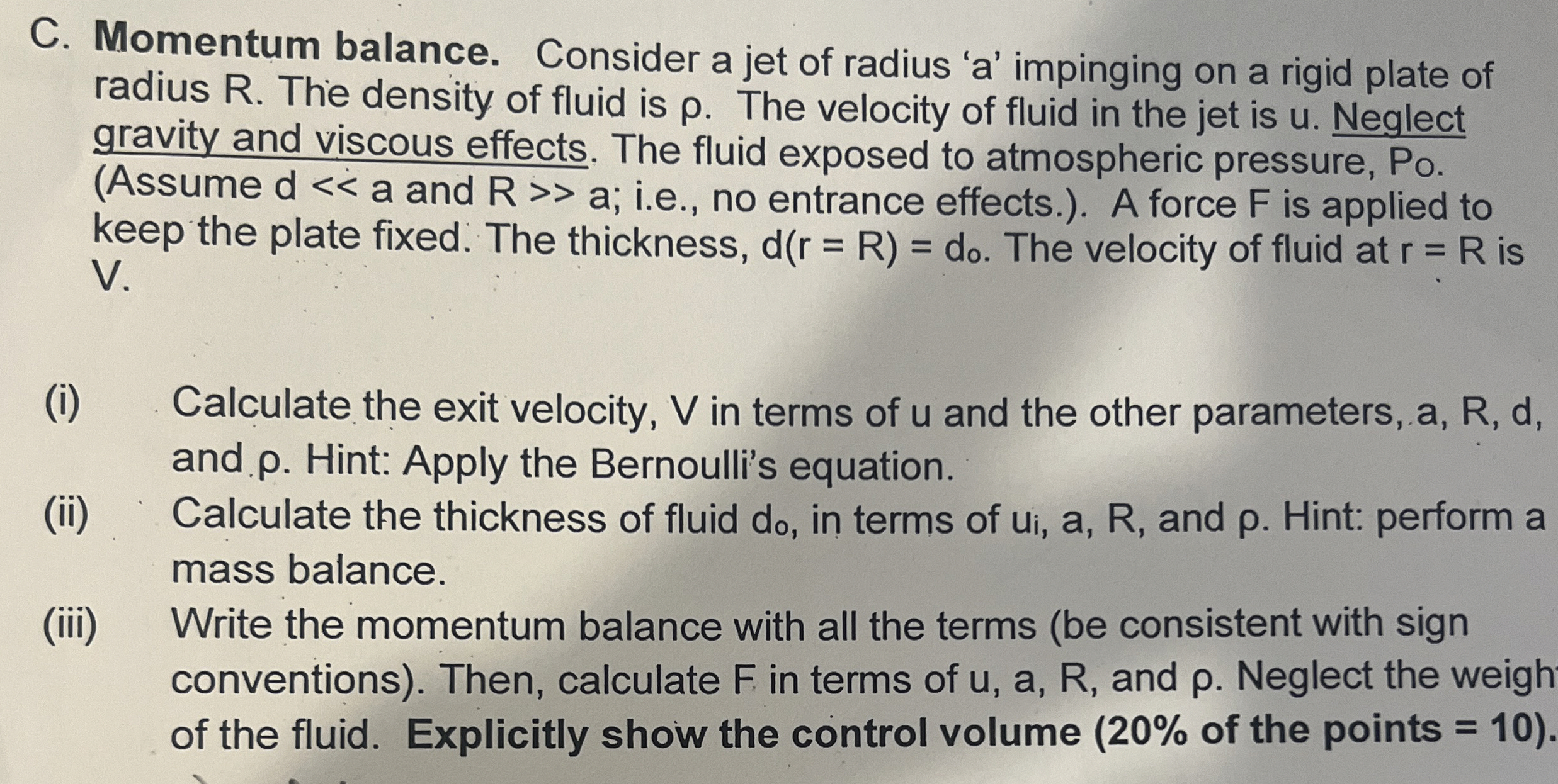 C . Momentum balance. Consider a jet of radius '