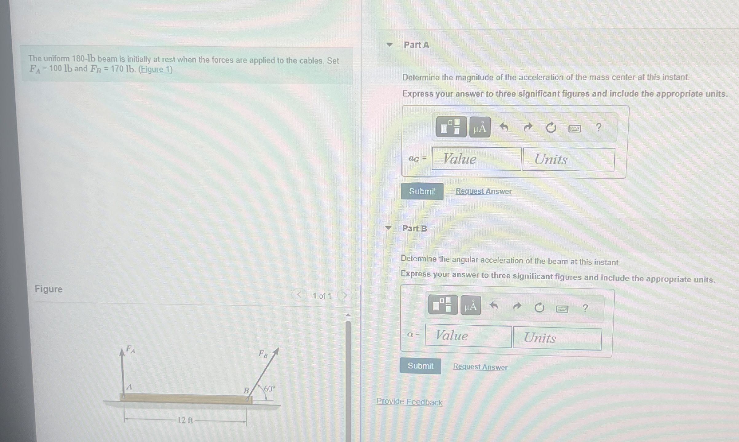 The uniform 1 8 0 - l b beam is initially at rest