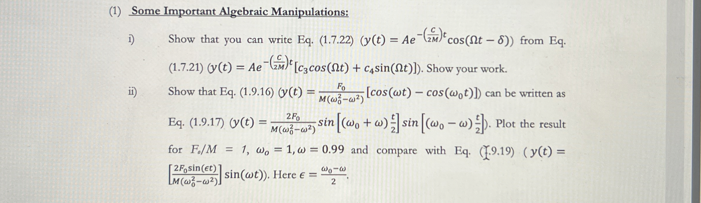 ( 1 ) Some Important Algebraic Manipulations: i )